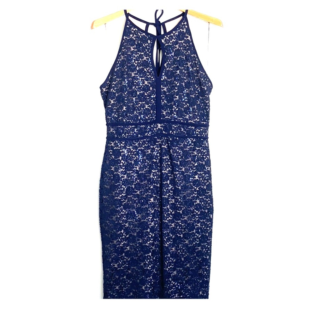 ESTABLISHED 1962 Lace Sequin Navy Jewel Neck Dress